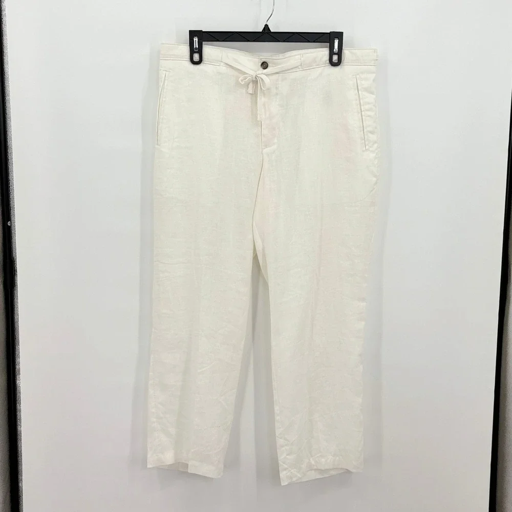 Tasso Elba Island Mens 38x30 White 100% Linen Drawstring Straight Leg Pants